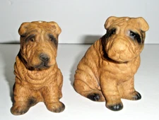 Shar Pei Ceramic  Salt & Pepper Shakers Brown Dogs JSNY Taiwan