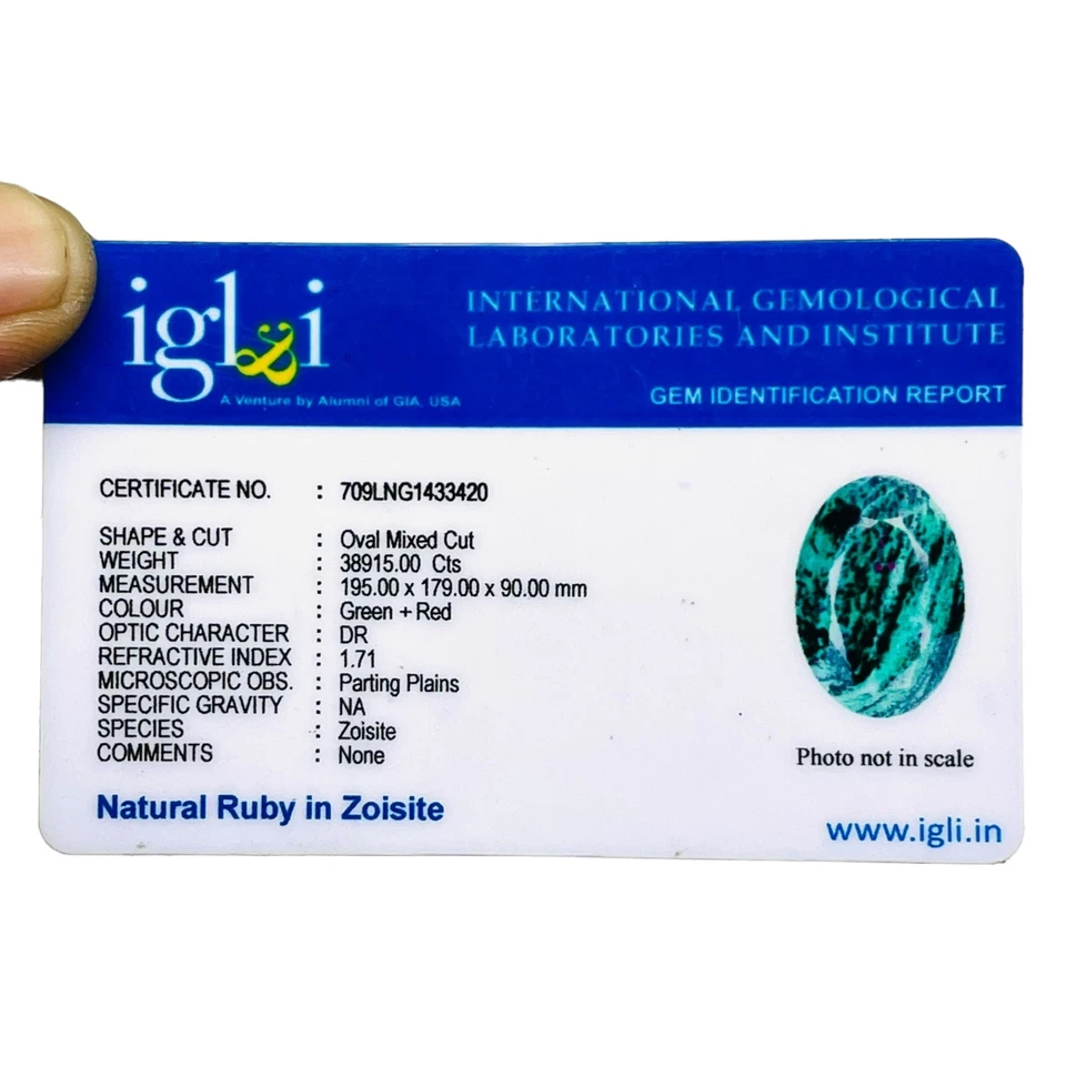 Enorme piedra preciosa tamaño museo sin calefacción de zoisita rubí natural certificado 38915 quilates Foto 2 de 4