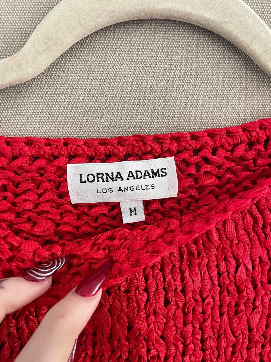 Vintage Lorna Adams M Ribbon Knit Red Top open ribbon knit