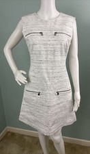 Banana Republic Ponte Knit Off-White/Gray Space Dye Zipper Accent Dress Sz 6