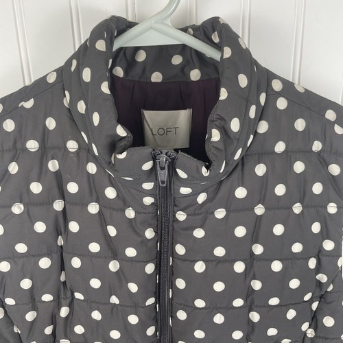 Loft Womens Charcoal Gray Polka Dot Quilted Puffer Full Zip Vest Size Medium - Picture 5 of 11