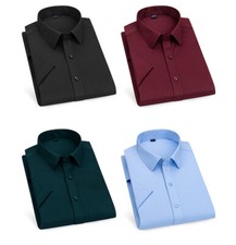 New Men's Dress Shirts Short Sleeves Formal Business Slim Elastic Casual Shirts