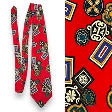 Vintage John Henry Neck Tie 100 Silk Colorful Geometric Print Red Made in USA