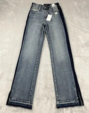 Judy Blue Jeans Women 3/26 Blue Wash High Waist Straight Leg Stretch Raw Hem