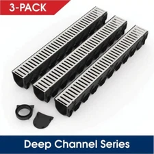 RELN Storm Drain 5 in W x 5.25 in D x 39.4 in L Channel Stainless Kit (3 Pack)