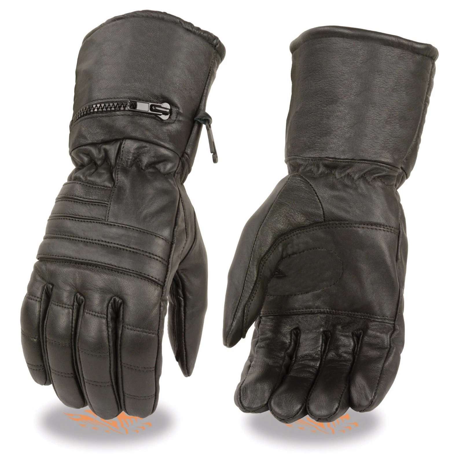 Motorcycle riding Long Waterproof Guantlet leather gel palm gloves raincover Blk