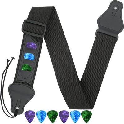 Acoustic Electric Guitar Strap 3 Pick Holders 6 Picks Guitar Accessories