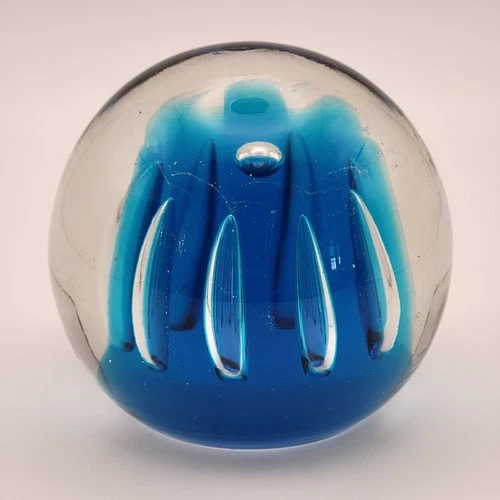 Blenko Turquoise Blue 68E Controlled Bubble Glass Paperweight