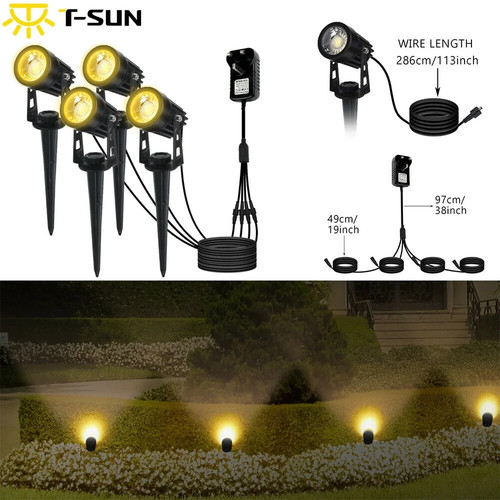 T-SUN 4 IN 1 LED Landscape Spotlights Warm White Outdoor Garden Pathway Lighting - Picture 1 of 14