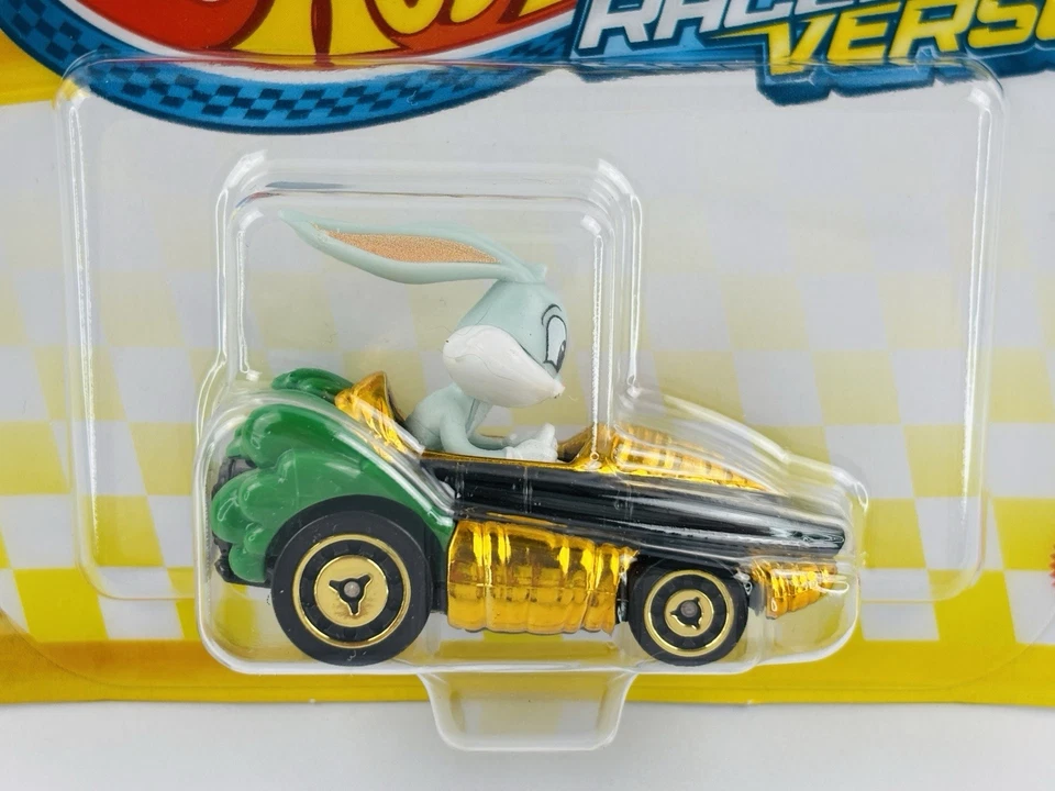 Verso de corredor Hot Wheels 2025 Looney Tunes Bugs Bunny edición limitada Gold Chase Foto 2 de 4