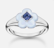 Image of Thomas Sabo Silver Ring Size 54 Blue Flower TR2433-496-1-54