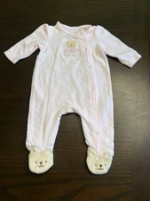 Little Me Baby Girl 3 Months Footie Pajamas Pink Bear Ballet Embroidery Cotton