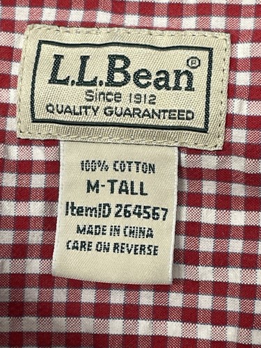 LL Bean Red White Seersucker Plaid Check Button Shirt Sz M Tall Classic 90s Y2K - Picture 14 of 20