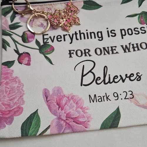 Bolso de Maquillaje Bíblico Cristiano Floral Estuche de Cosméticos Motivacional con Llavero Dije - Imagen 4 de 5