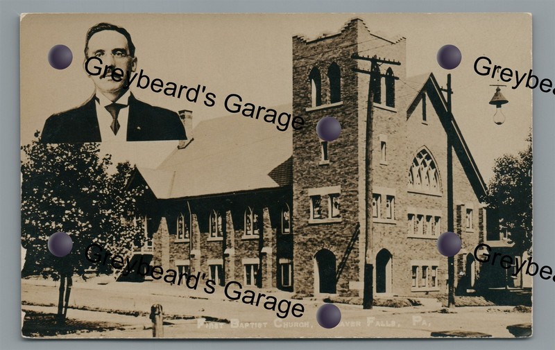 RPPC Church & Pastor BEAVER FALLS PA Beaver County Vintage Real Photo Postcard