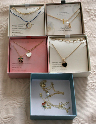 LUNA NORTE necklace set. Gold tone metal natural stones Hearts $16.99 EACH SET!