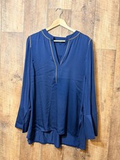 Next navy gold trim long sleeve blouse layered hem smart top size 20