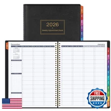 2026 Daily Hourly Planner Appointment Book 8.5x11 Leather Cover Tabs Jan-Dec