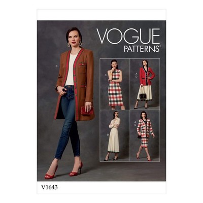 Vogue V1643E5 Women's Semi Button Jacket, Fitted Dress, and Pleated Skirt Sew...