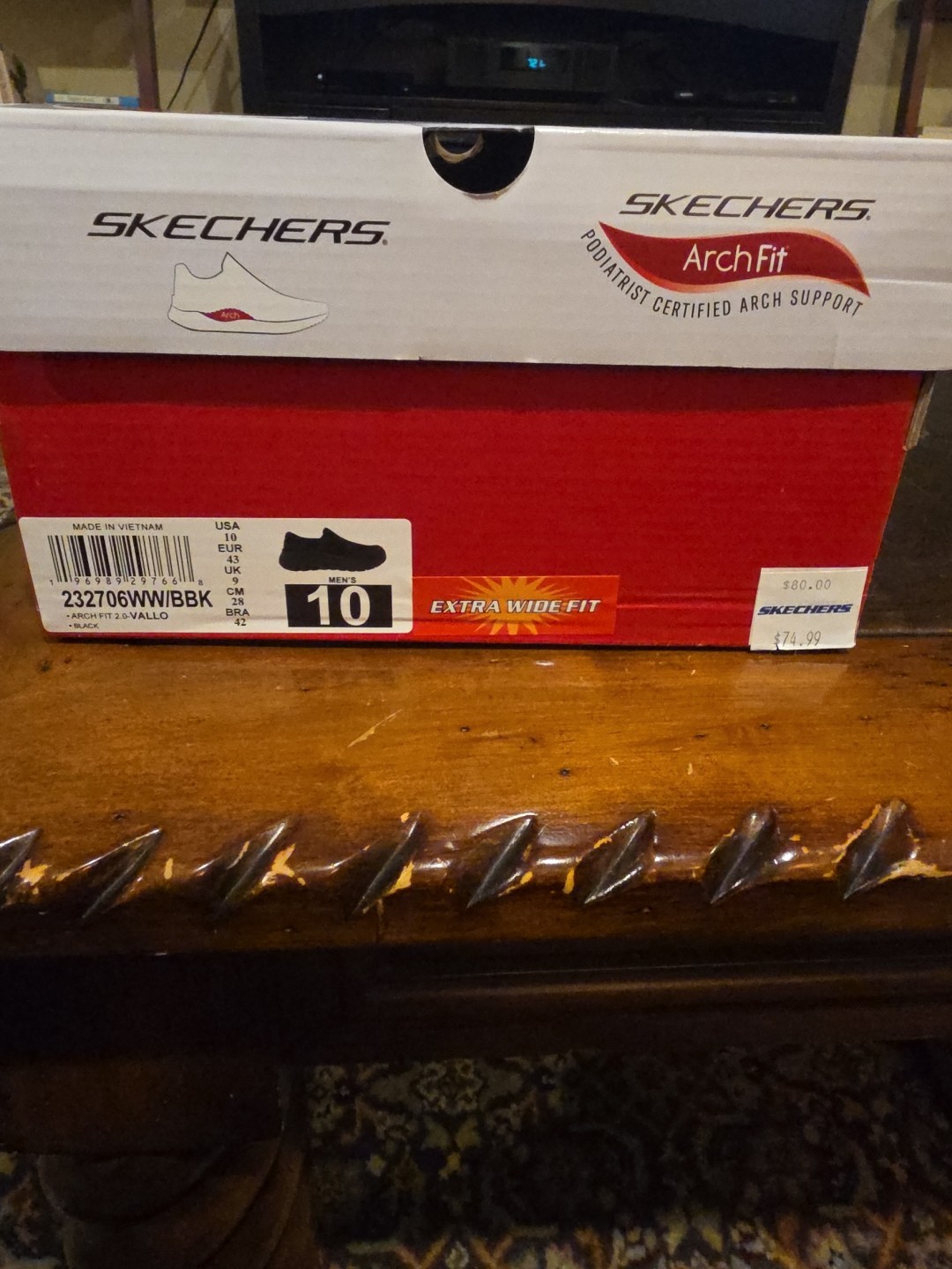 Skechers Mens Arch Fit 2.0  Vallo Slip On Walking Shoes Black Size:10 Extra Wide