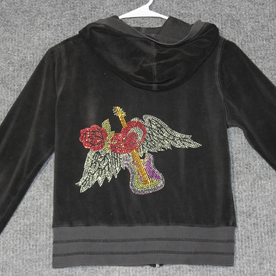 Romeo & Juliet Couture Velour Zip Up Hoodie Women's Gray Rhinestone Wings Rocker - Image 4 of 4
