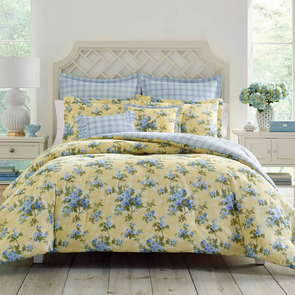 Laura Ashley 7pc King Cassidy 100 Cotton Duvet Cover Bonus Set Yellow 11290₽