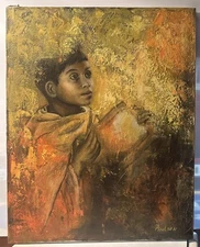 YOUNG ALTER  BOY  PRAYING OIL PAINTING SIGNED PAULSON