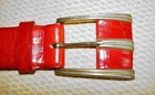 Italian red croc-embossed leather Belt, gold buckle, L 35 in, high-end quality — photo 5