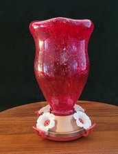 Large Gorgeous Red Glass Daisy Hummingbird Feeder W/Chain and S Hook Excellent