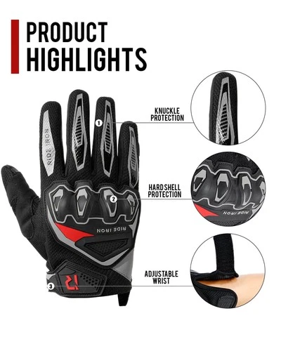 RIDEIRON Summer Motorcycle Gloves for Men & Women black Large image 3