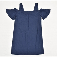 J. Crew Women's Shift Dress Cold Shoulder Textured Cotton Blend Blue Size S