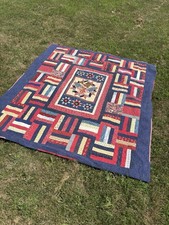 Vintage Americana Red White Blue Flag Quilt Bald Eagle Liberty Justice For All