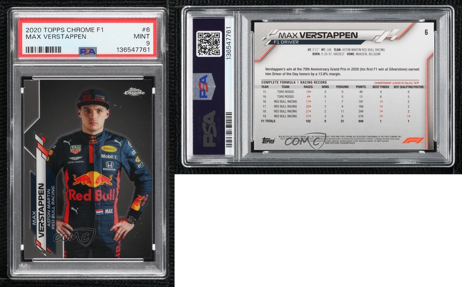 2020 Topps Chrome Formula 1 F1 Racers Max Verstappen #6 PSA 9 MINT 1cc7 view 3