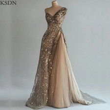 Luxury Evening Dresses Sleeveless Chapel Train Tulle Gown Formal Occasion Dress