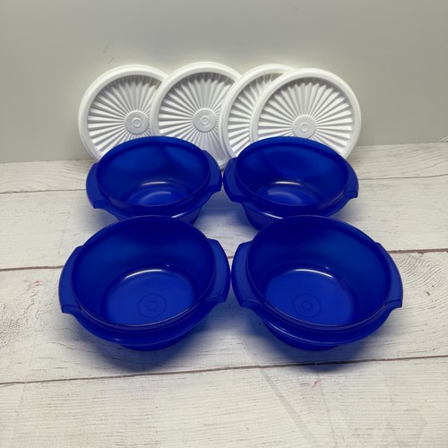 4 ciotole di stoccaggio Tupperware Servalier 1323 con guarnizioni 812 10 once blu - Foto 5 di 6