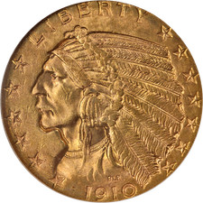 1910-S Indian Gold $5 NGC MS62 Key Date Nice Eye Appeal Nice Strike