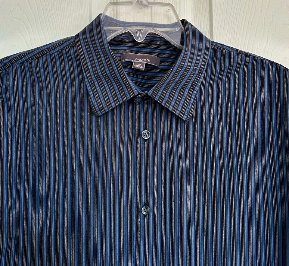 (2) Camisas de manga larga a rayas negras y azules/púrpura Cezani para hombre ~ talla XL Foto 3 de 4