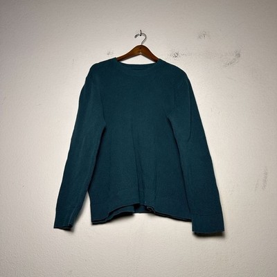 Gap Waffle Men L Knit Pique Cotton Long Sleeve Shirt Teal Green Warm Casual