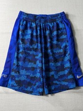 Nike Youth Boys Elite Basketball Shorts Blue Geometric Large 8" Inseam Pockets