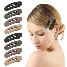 Small Flat Hair Clips for Women 1 Count Pack of 8 , Black Brown Gray Khaki