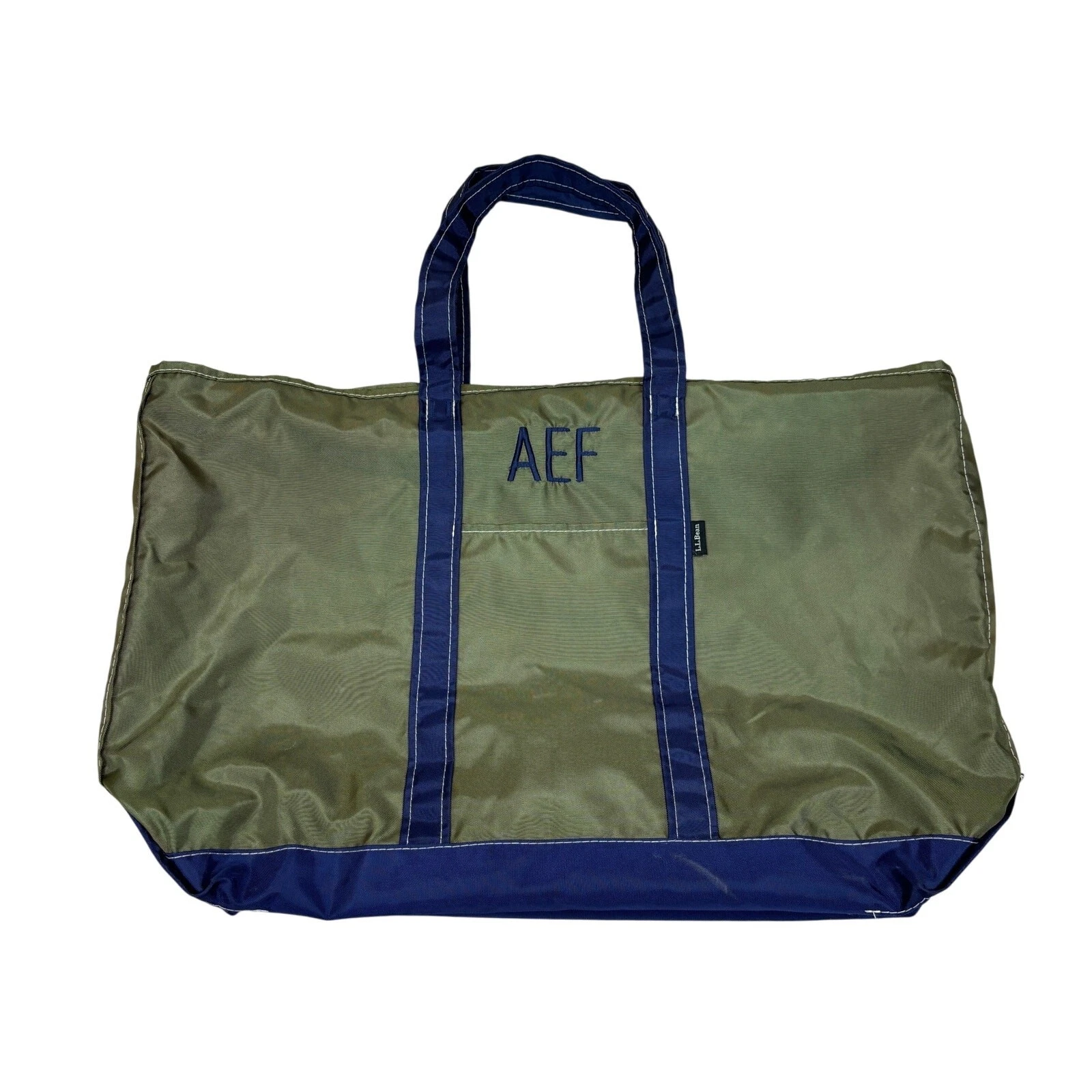 LL Bean Nylon Boat and Tote Bag Navy Green Rare 23x15"