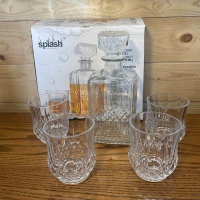  Splash Lavish Hydration 5pc Glass Decanter Tumbler Set Whiskey Bourbon Spirits