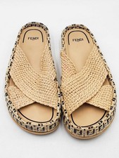 Fendi Raffia Ff Woven Crisscross Slides Size ...