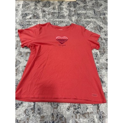 Life is Good Womens XXL Classic Fit Heart Graphic T-Shirt Coral Red Short Sleeve