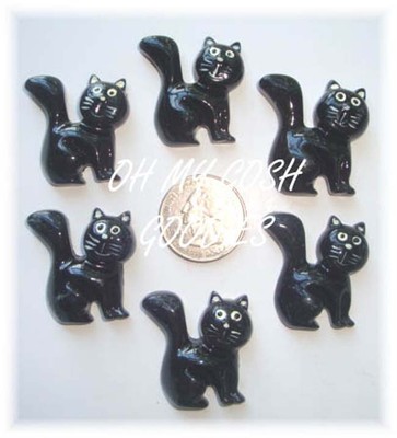 6PC HALLOWEEN SPOOKY BLACK CAT FLAT BACK FLATBACK RESINS 4 HAIRBOW BOW CENTER