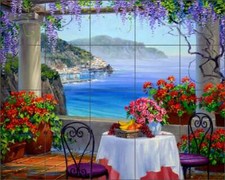 Amalfi Coast Mediterranean Kitchen Backsplash Tile Mural - Mikki Senkarik MSA240