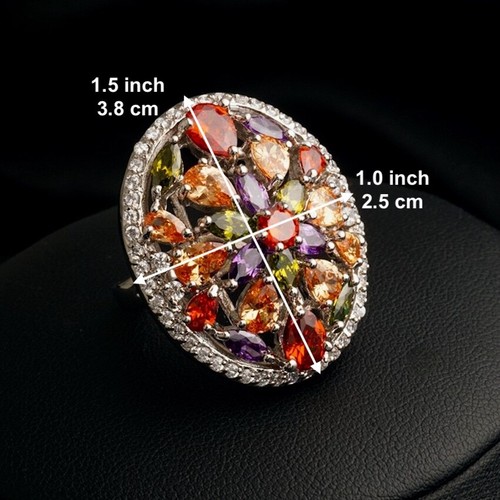 18k White Gold Plated Multicolor Big Bold Ring made w Swarovski Crystal Stone - Picture 6 of 13