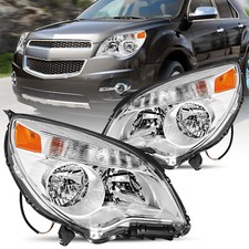 For 2010-2015 Chevy Equinox Ls / Lt Halogen Chrome Headlights Pair W/ Bulbs