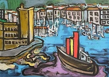 Marseille Entrance From Vieux-Port Lithography J.Ribera To 1960 Provence France