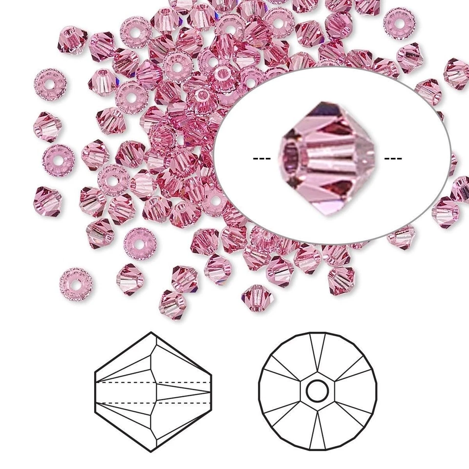 144 Rose Pink 3mm Xilion Bicone Swarovski Crystal Beads (5328) - Image 2 of 2